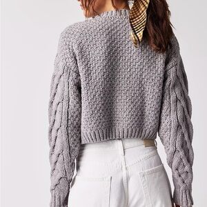 Grey knit free people Bonfire Cardigan Cardi 100% cotton